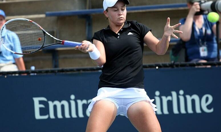 Ashleigh Barty hitting a forehand