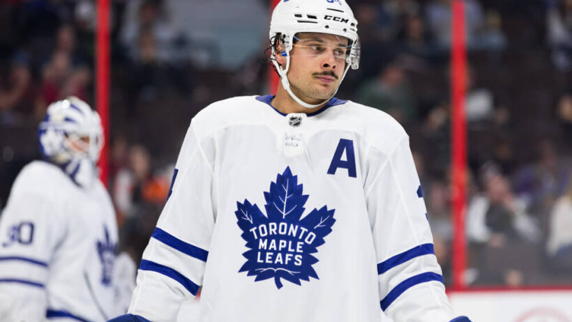 Auston Matthews in Toronto Maple Leafs hockey gear