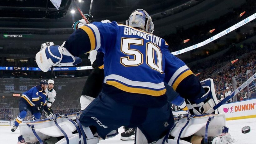 Blues goalie Jordan Binnington.