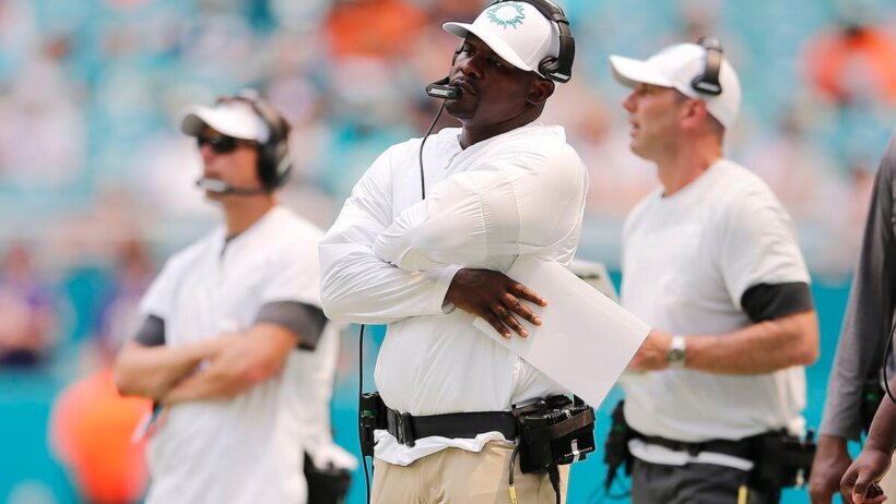 Dolphins first-year head coach Brian Flores on the sideline