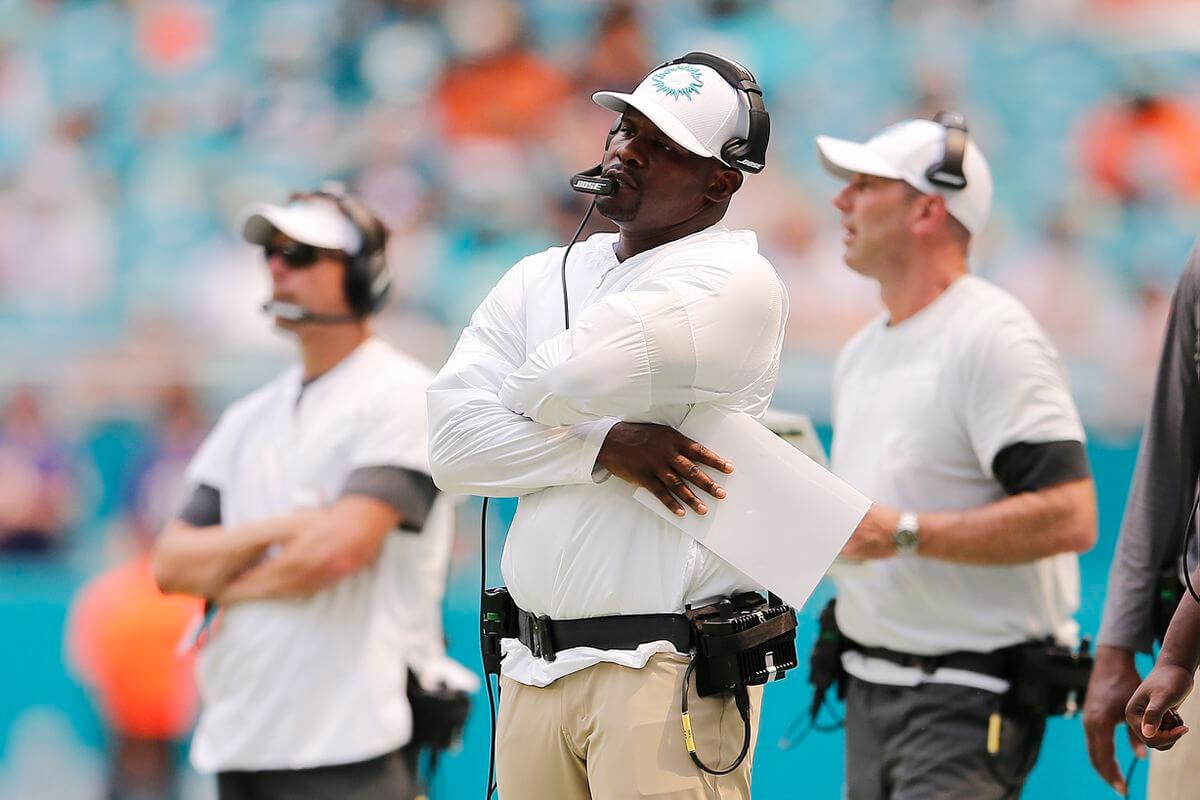 Dolphins first-year head coach Brian Flores on the sideline