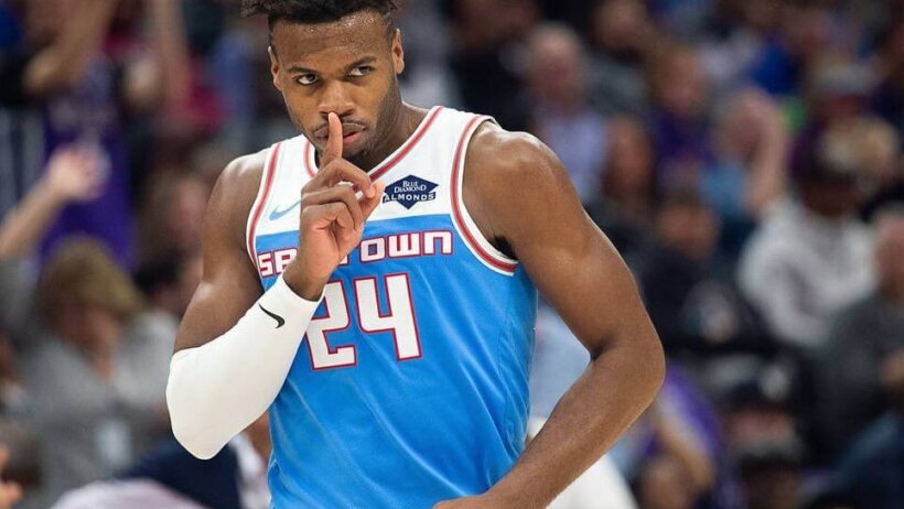 Buddy Hield putting his finger over his mouth