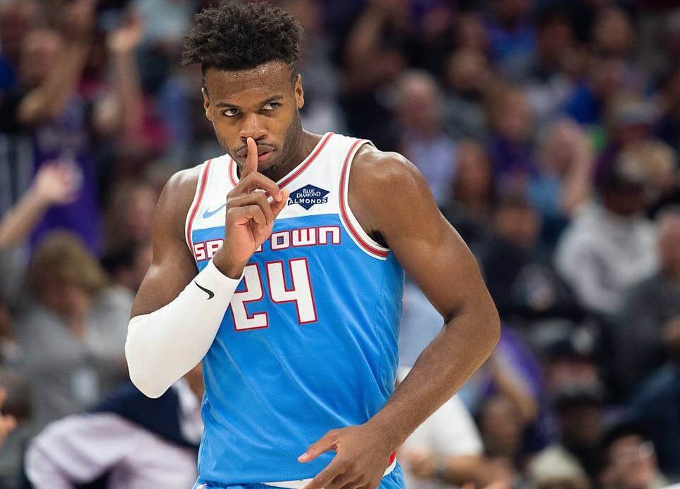 Buddy Hield putting his finger over his mouth