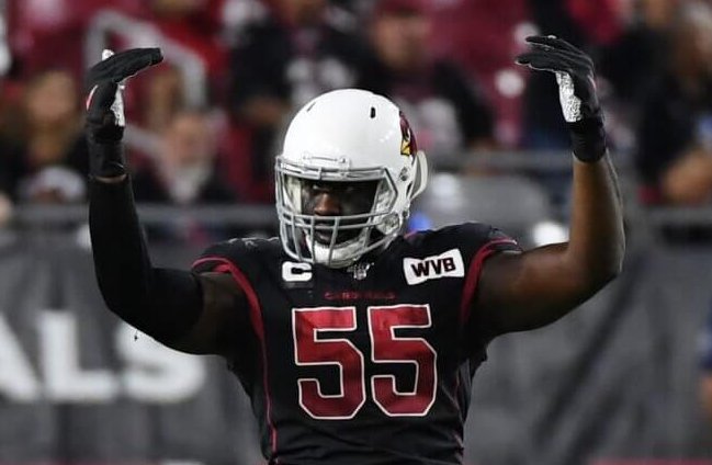 Chandler Jones arms up getting the crowd excited