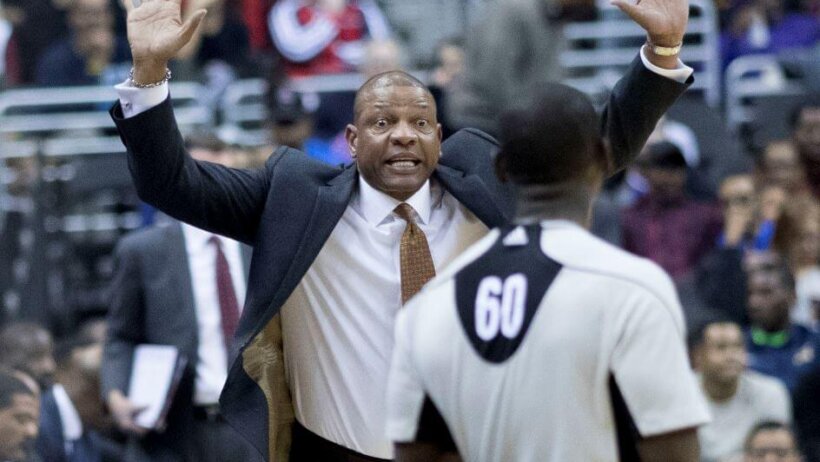 Doc Rivers gesticulating wildly at a referee.