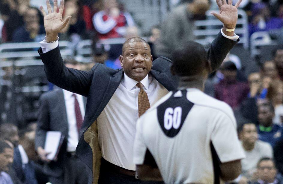 Doc Rivers gesticulating wildly at a referee.