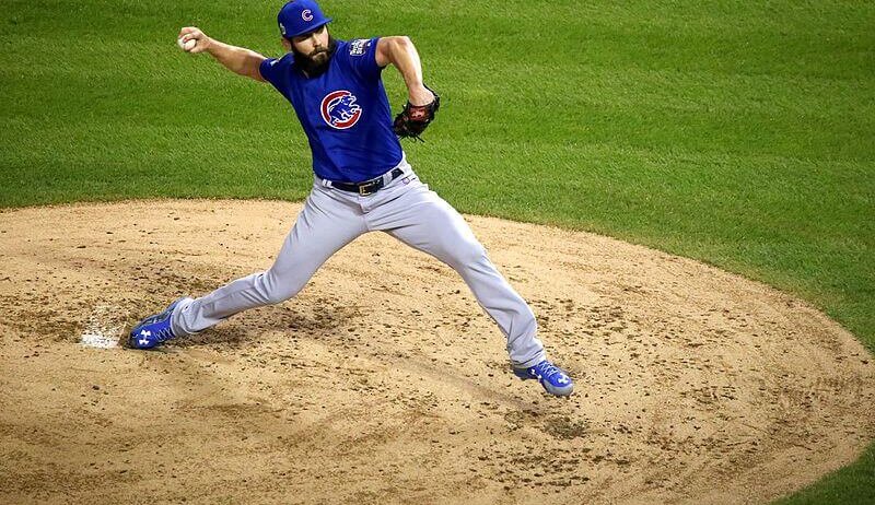 Jake Arrieta pitching with the Cubs