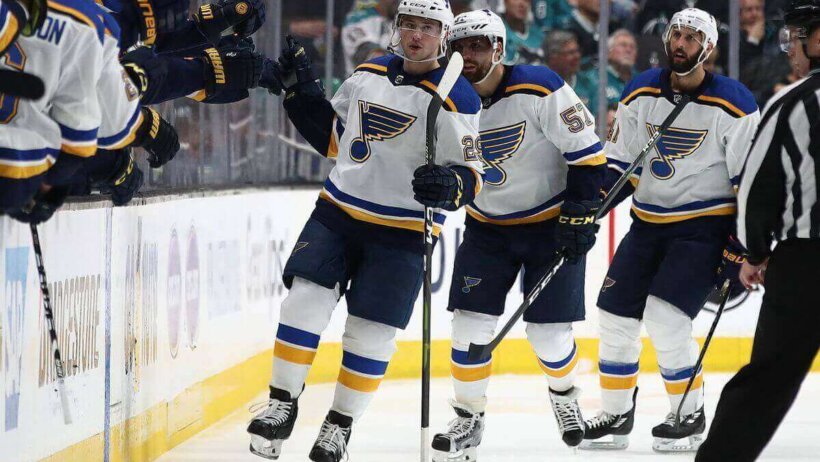 St. Louis Blues celebrate a goal