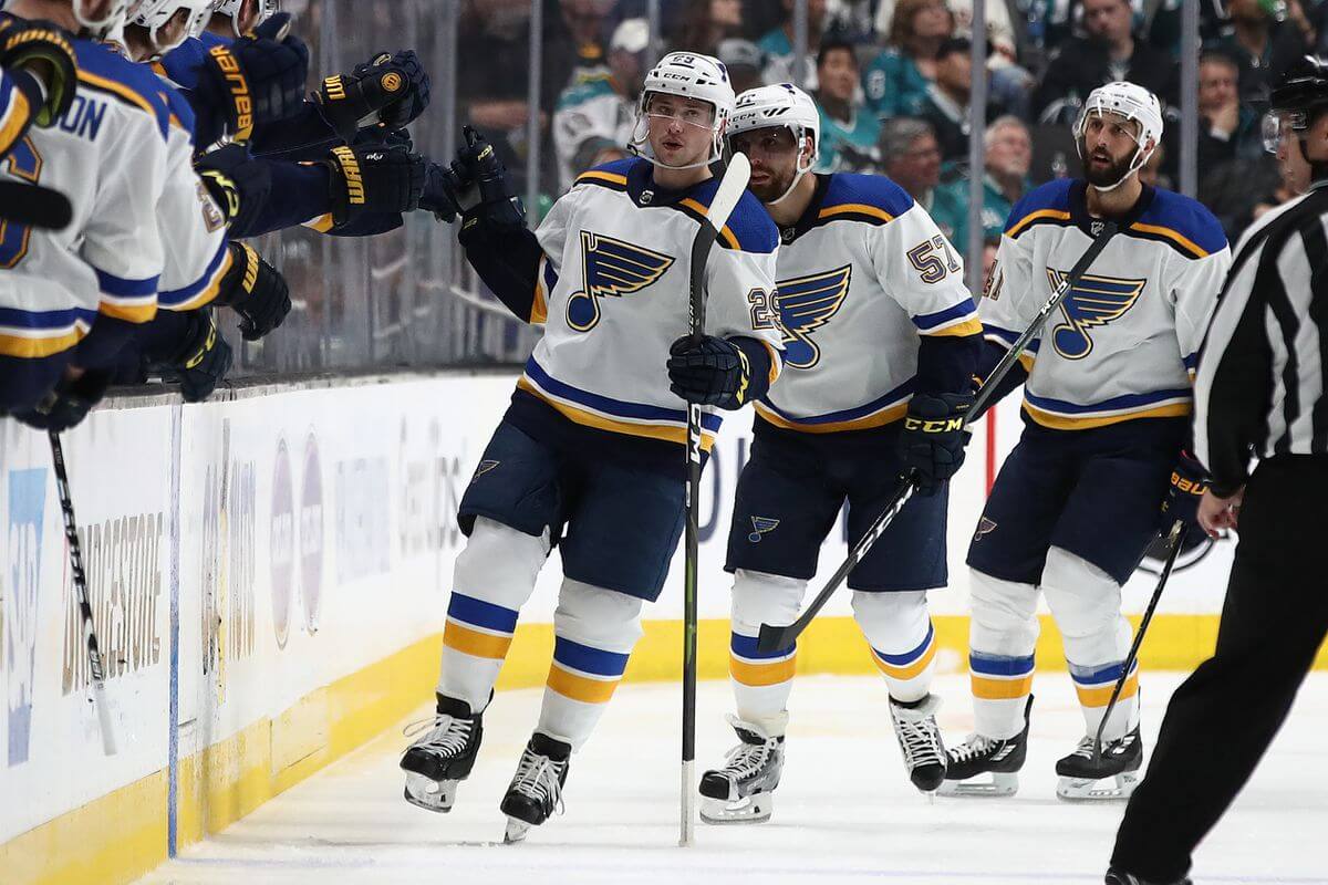 St Louis Blues celebrating a goal