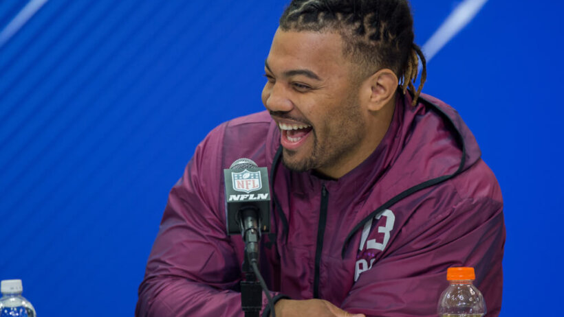 Derrius Guice answering questions at the NFL Scouting Combine