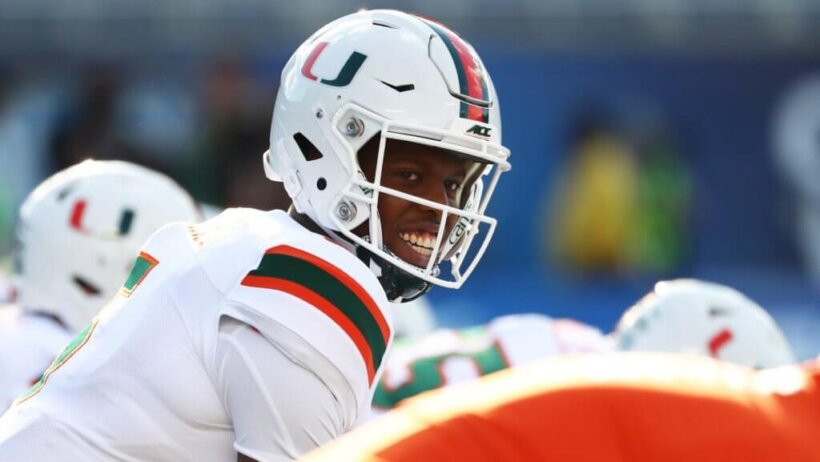 N'Kosi Perry practicing with the Miami Hurricanes