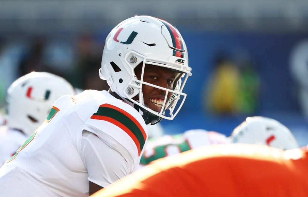 N'Kosi Perry practicing with the Miami Hurricanes