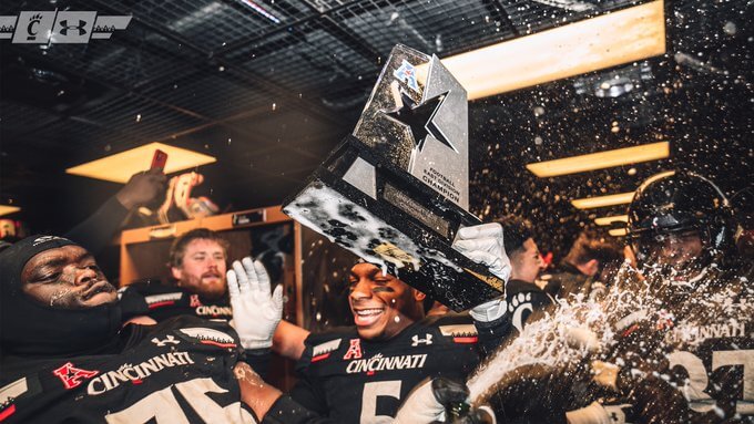Cincinnati Bearcats celebrating in the locker room
