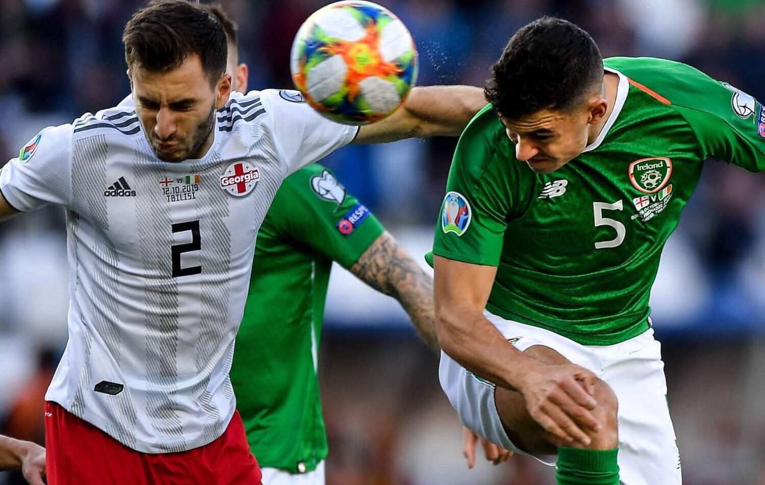John Egan attempts a header at goal for the Republic of Ireland