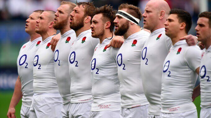 England rugby team sings national anthem