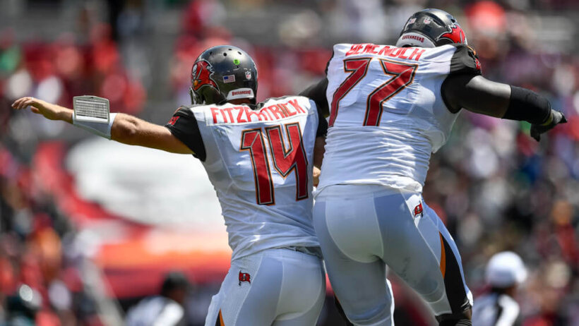 Ryan Fitzpatrick Tampa Bay Buccaneers celebrating