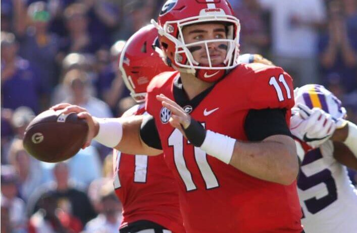 Georgia QB Jake Fromm passing from the pocket.