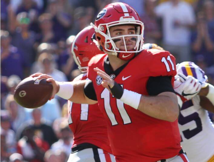 Georgia QB Jake Fromm passing from the pocket.