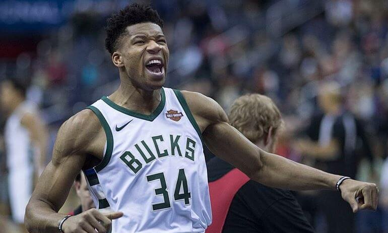 Giannis Antetokounmpo celebrating