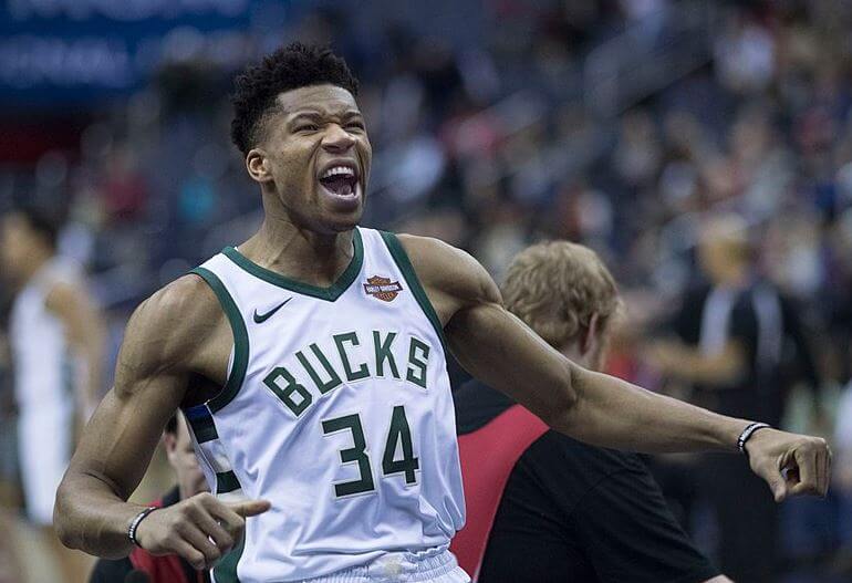 Giannis Antetokounmpo celebrating