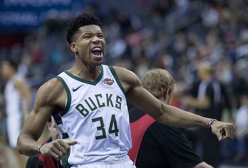 Giannis Antetokounmpo celebrating