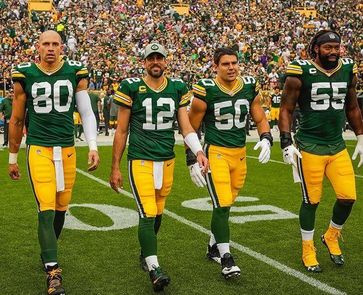 Green Bay Packers captains walking out for coin toss.