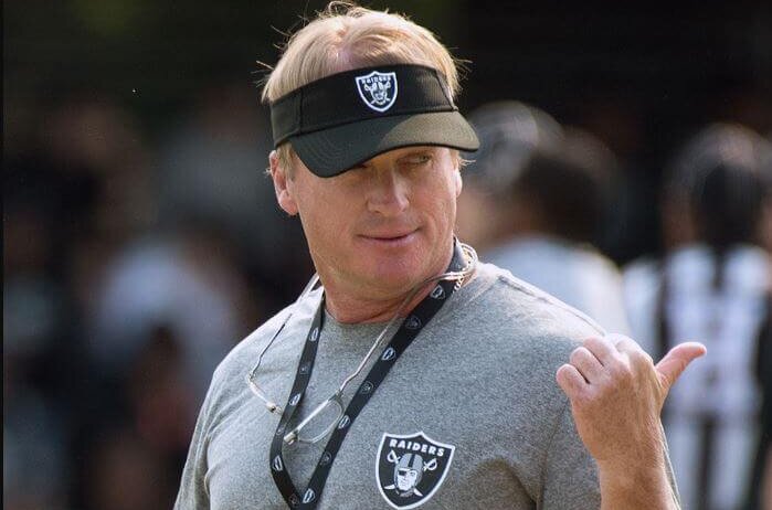Jon Gruden at coaching at an Oakland Raiders practice.
