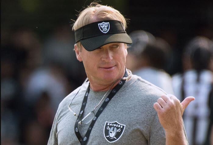Jon Gruden at coaching at an Oakland Raiders practice.