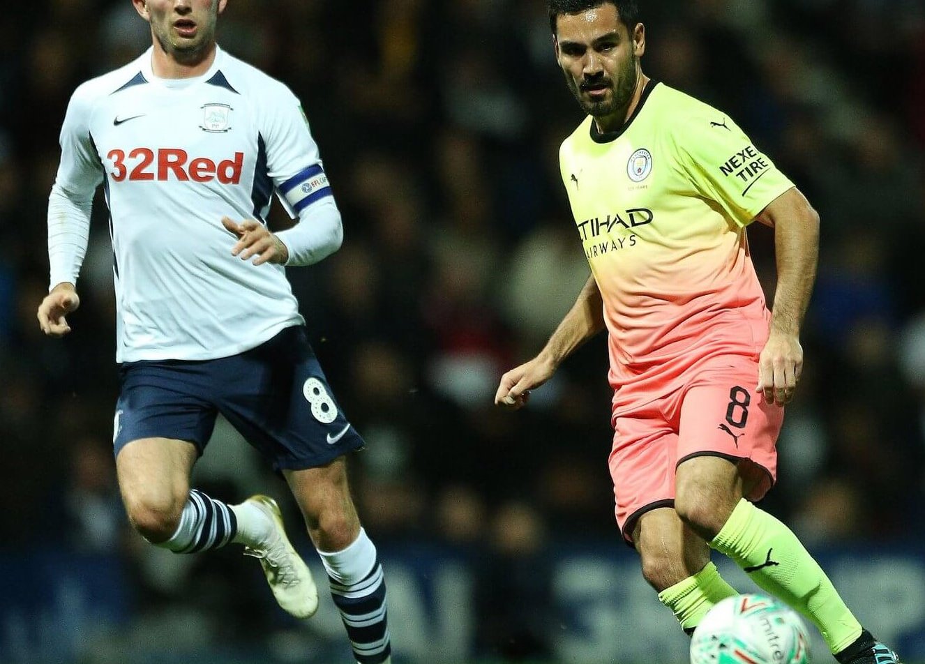 Ilkay Gudogan receives the ball for Mancyester City against Preston North End