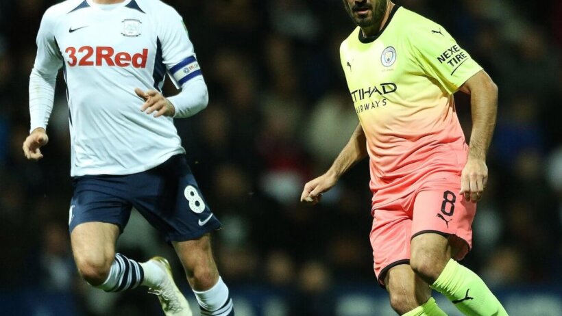 Ilkay Gudogan receives the ball for Mancyester City against Preston North End