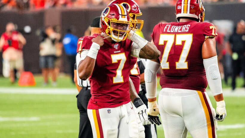 Dwayne Haskins on the field with the Washington Redskins