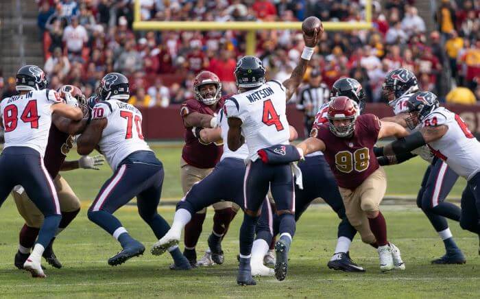 Houston Texans QB Deshaun Watson throwing from the pocket