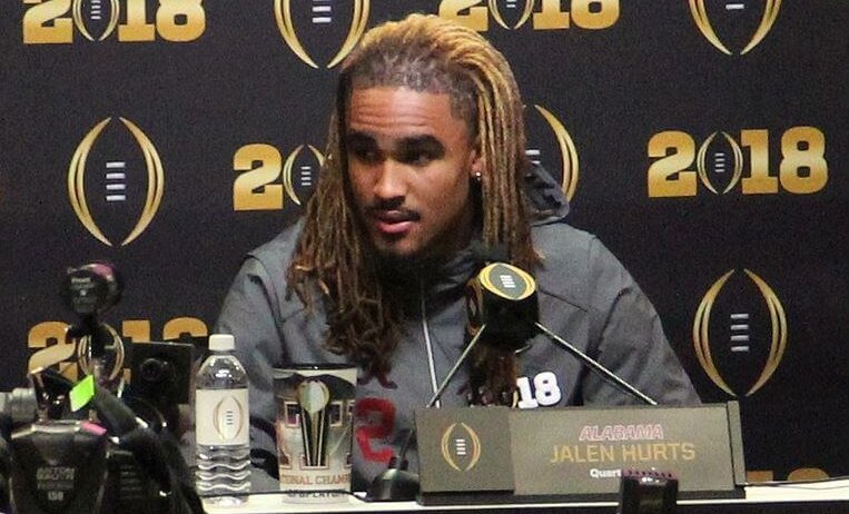 Former Alabama QB Jalen Hurts at the podium