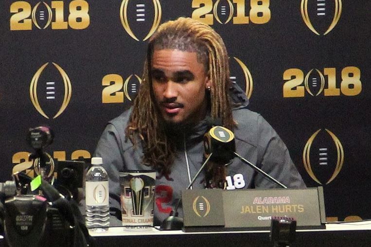 Former Alabama QB Jalen Hurts at the podium