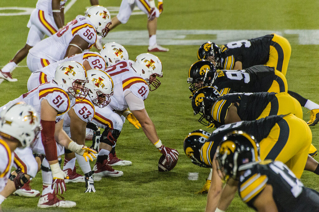 Iowa State and Iowa on the line of scrimmage