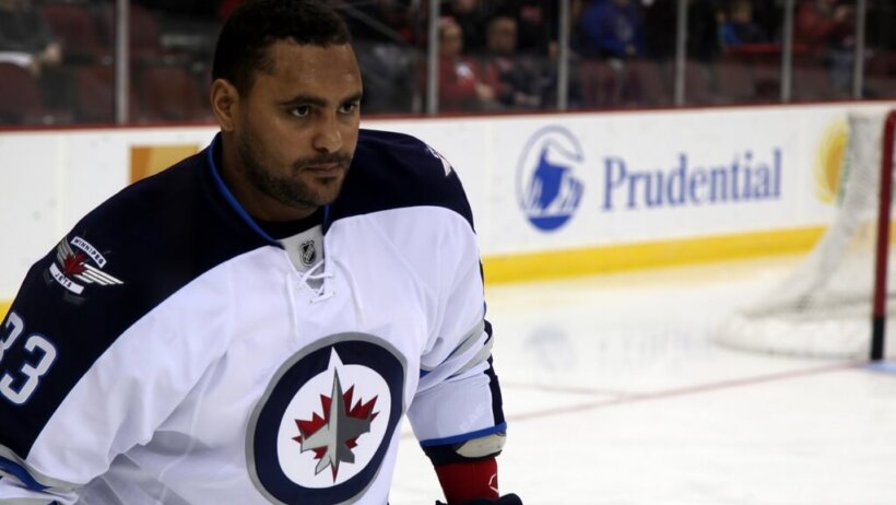 Winnipeg Jets defenseman Dustin Byfuglien during warmup.