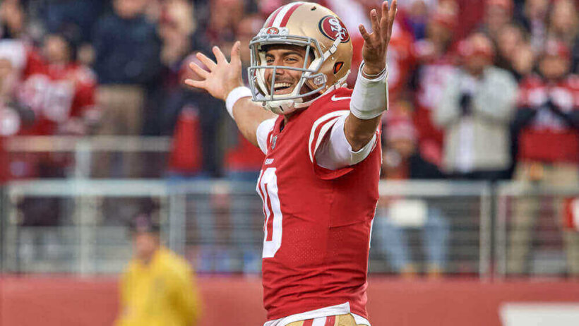 Jimmy Garoppolo at line of scrimmage