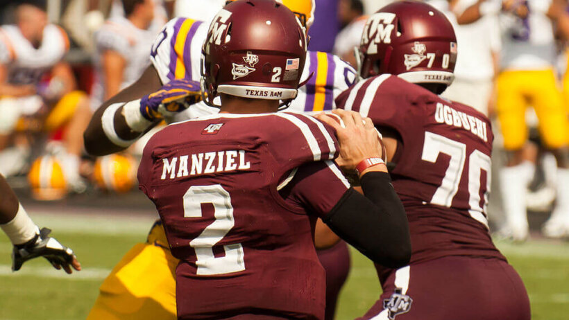 Manziel throwing a pass for the Aggies.