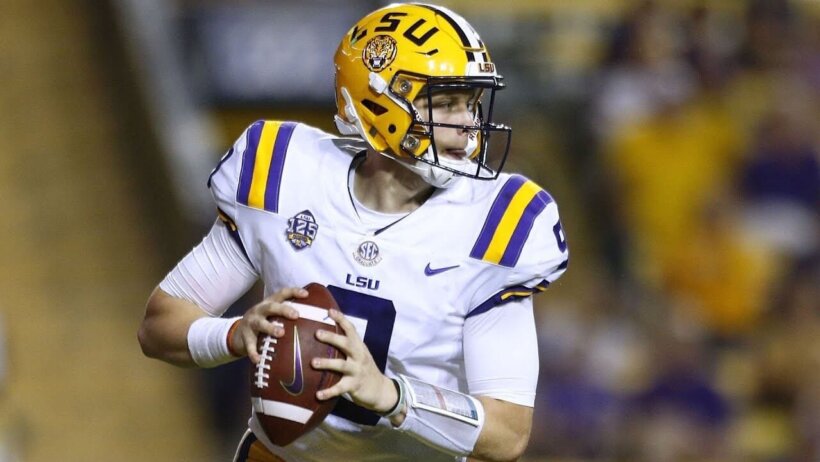 LSU Tigers QB Joe Burrow with the football