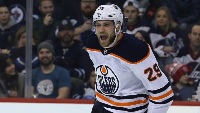 Edmonton Oilers forward Leon Draisaitl celebrates a goal