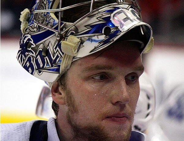 Close up of Tampa goalie Andrei Vasilevskiy.