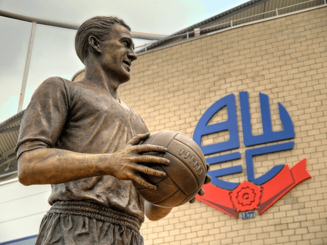 A statue of heroic striker Nat Lofthouse outside the Bolton Wanderers stadium.