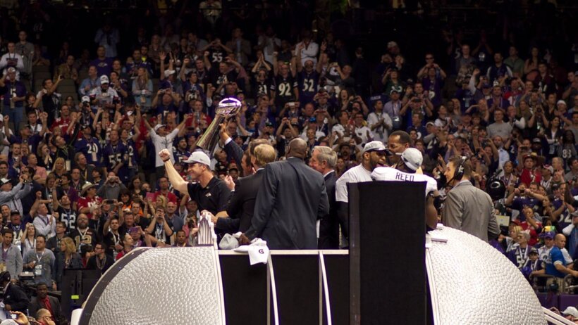 Ravens lifting Lombardi Trophy