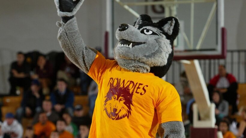 Loyola-Chicago basketball mascot on the court.
