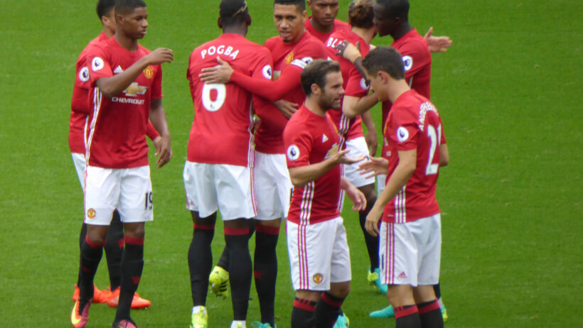 Marcus Rashford celebrates a goal for Manchester United