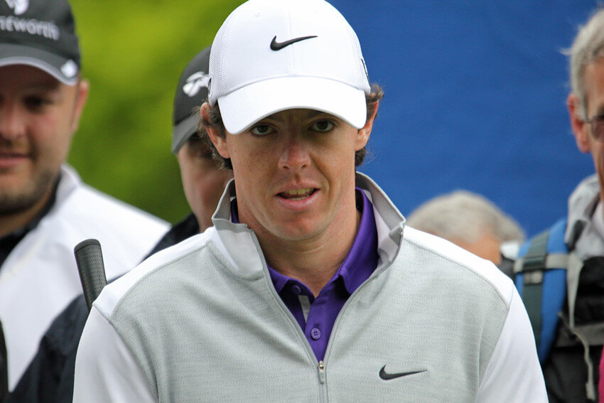 Rory McIlroy with a determined look on his face.