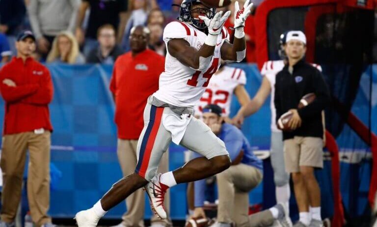 Ole Miss WR DK Metcalf catching a pass.