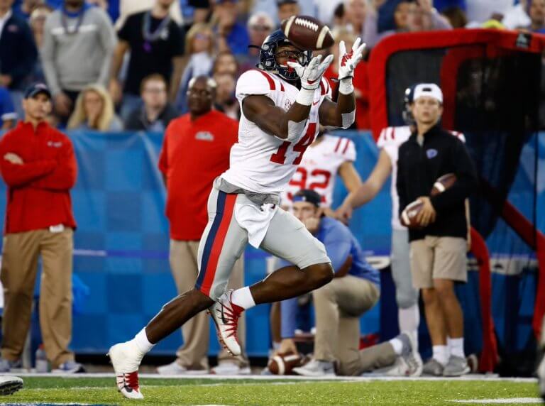 Ole Miss WR DK Metcalf catching a pass.