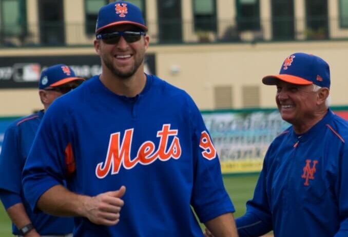 Mets outfield prospect Tim Tebow during spring training.