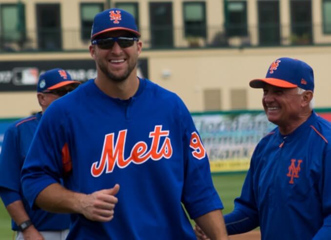 Mets outfield prospect Tim Tebow during spring training.